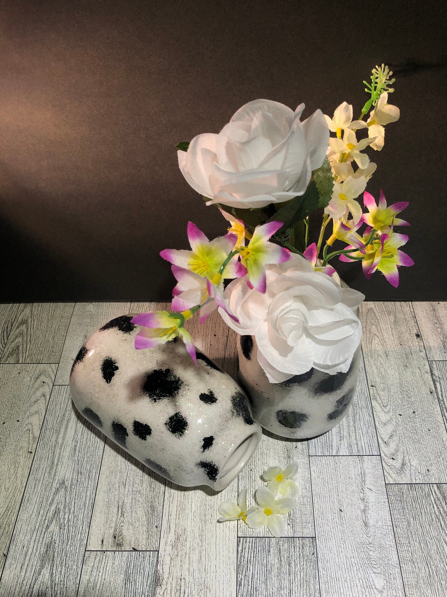 2 Hand Painted Flower Vases