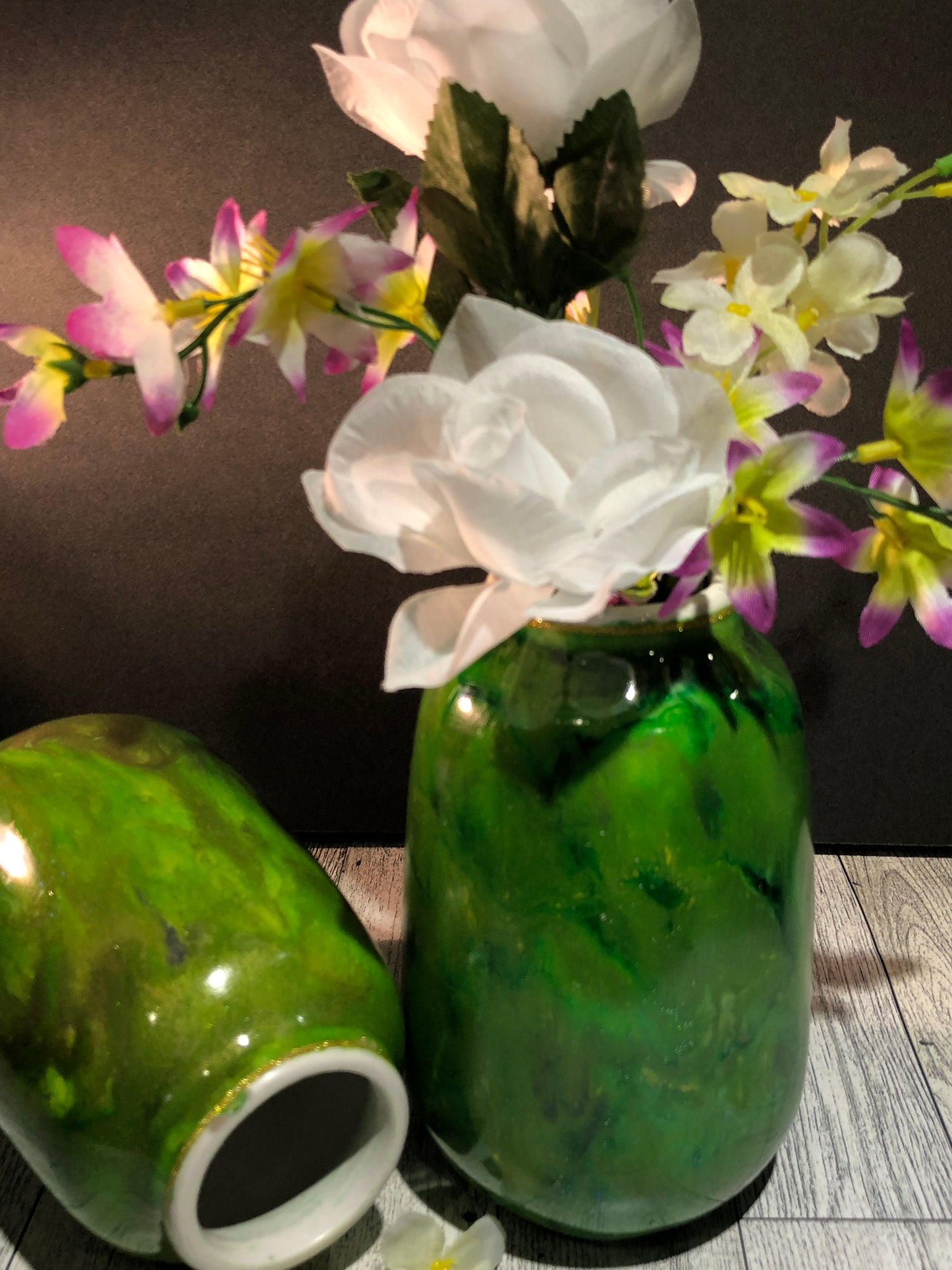 2 Hand Painted Flower Vases